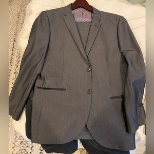 Altamoda Dark grey thin strip suit jacket and pant, jacket size 44, pant size 38